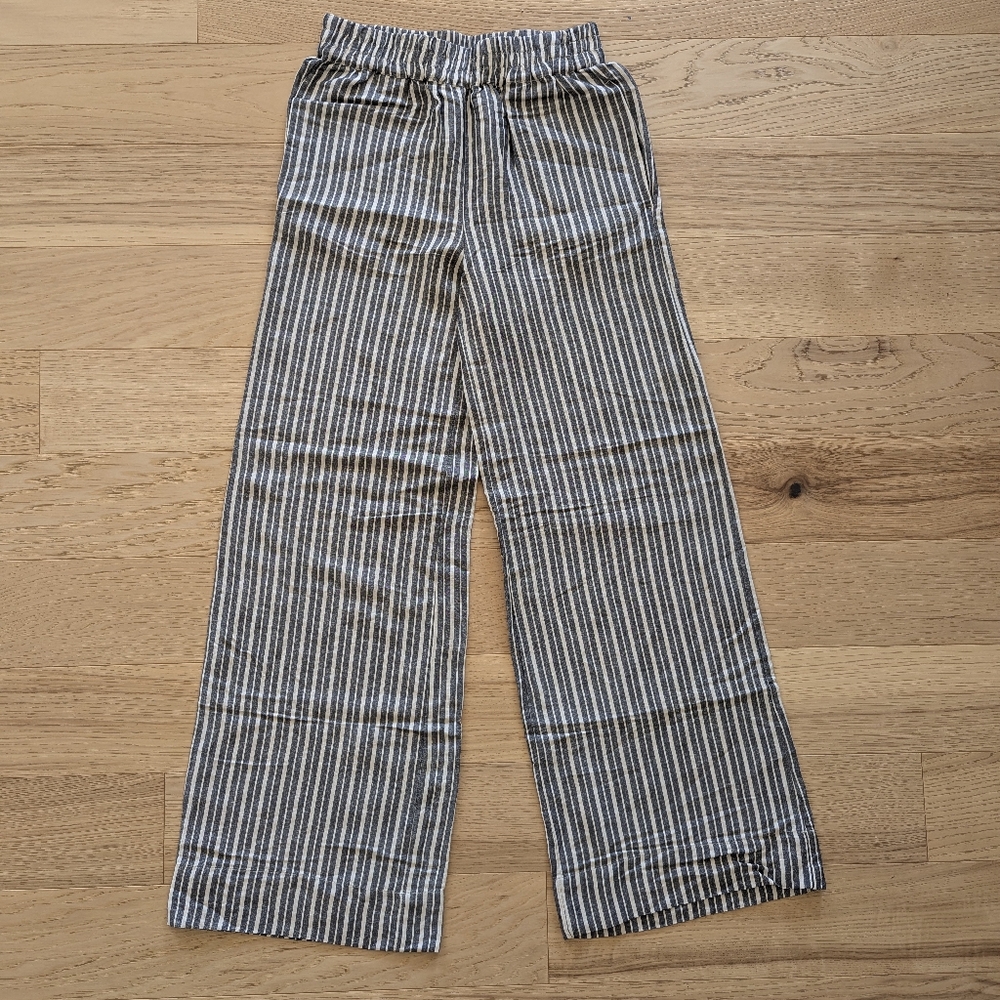 Evereve Sophia Linen Pants Wide-Leg High-Rise 4-Pocket Beachy Boho Stripe